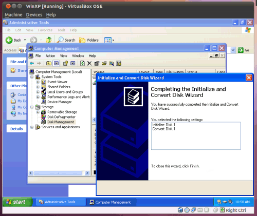 Как добавить второй жесткий диск в виртуальную машину Windows XP на базе VirtualBox?