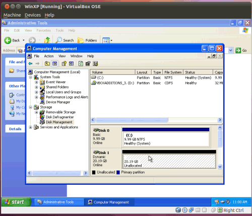 Как добавить второй жесткий диск в виртуальную машину Windows XP на базе VirtualBox?